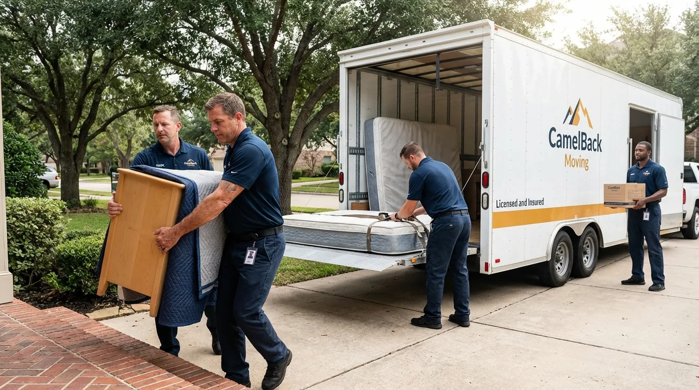 Crew loading residential truck for cross-state move from Pana, IL